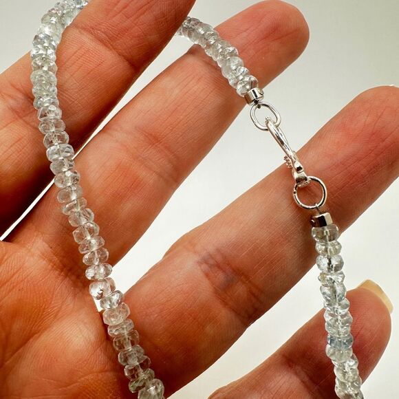 17" of 4mm rondelle, faceted Aquamarine beaded necklace with s925 hardware! - Picture 9 of 11